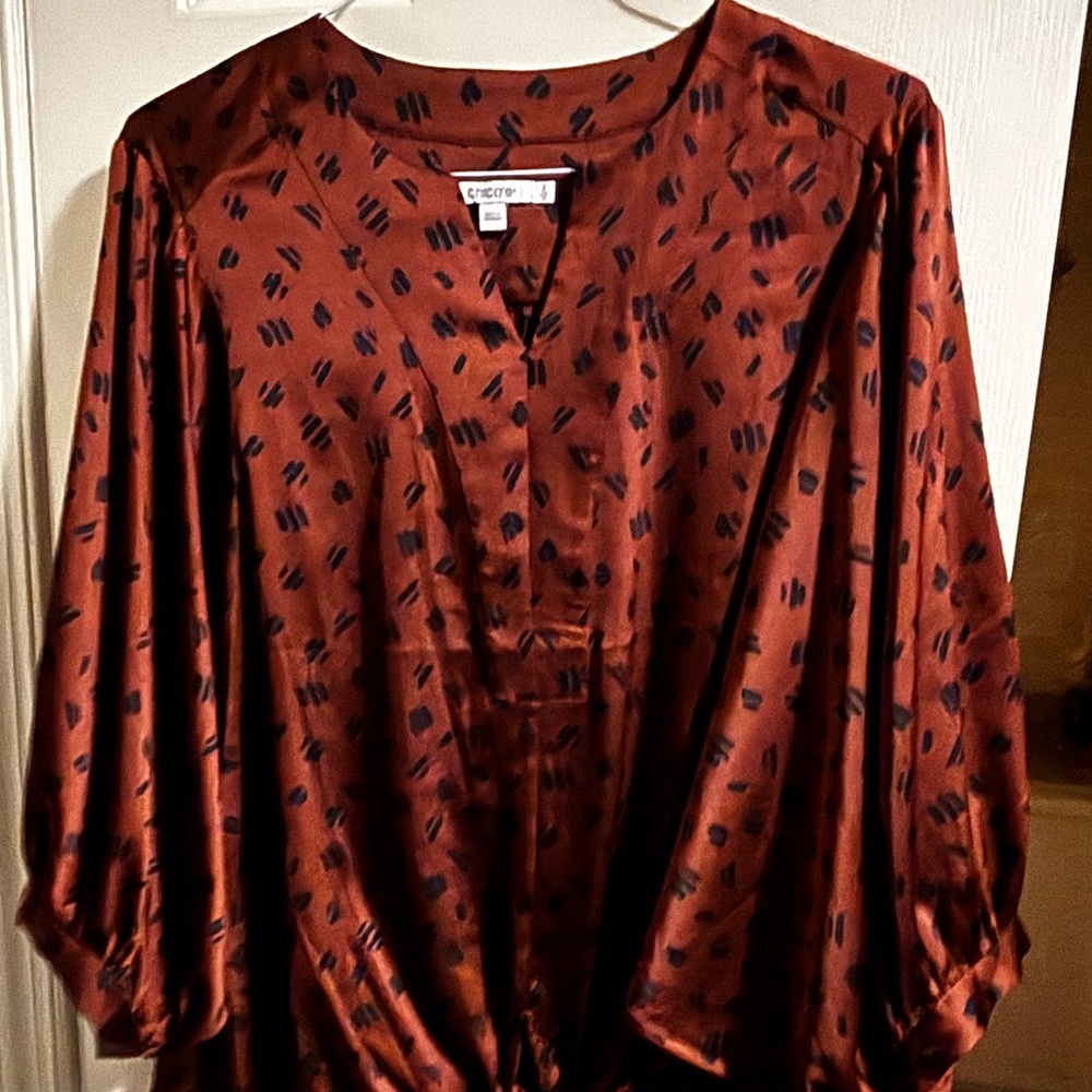 Chico's Rust w/ Navy Patterned Blouse